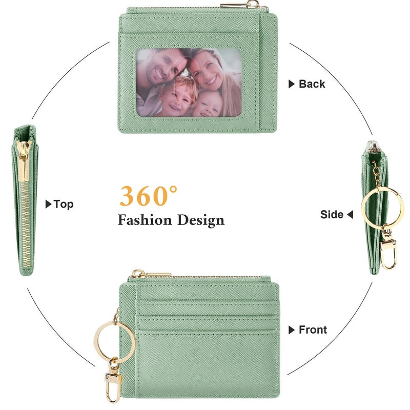Sodsay Card Case Slim Front Pocket Wallet for Women Credit Card Holder with Keychain(CH Light Green) - Image 4
